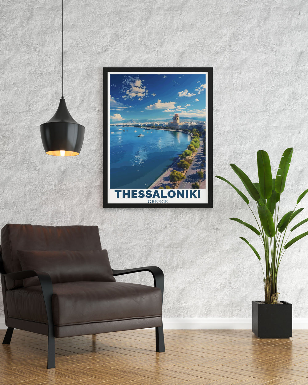 Thessalonikis beautiful waterfront is showcased in this travel print, offering a peaceful scene of the citys connection to the sea. Ideal for Greece enthusiasts, this poster brings the essence of Thessalonikis coastal charm into your home or office.