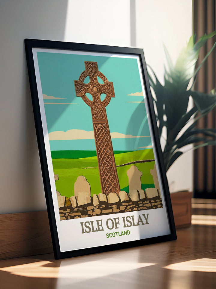 A framed art print of the Kildalton Cross on the Isle of Islay, celebrating the craftsmanship of early Christian artists in Scotland. This artwork is a must have for anyone with a passion for history and religious art.