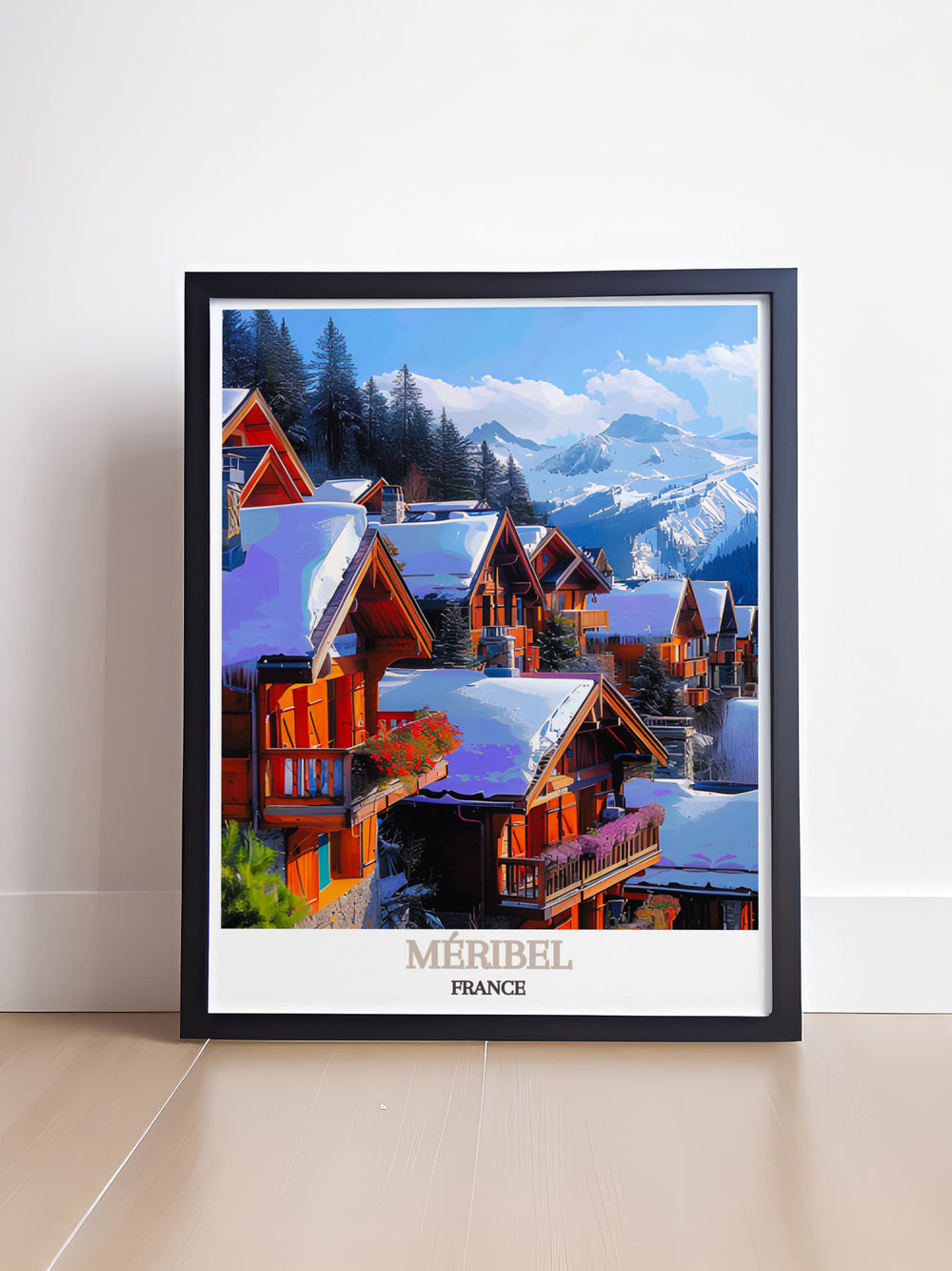 Featuring the picturesque Méribel Village, this poster offers a visual representation of one of the French Alps most charming destinations, ideal for winter sports enthusiasts and adventure seekers.