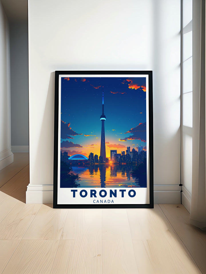 CN Tower artwork showcasing Torontos skyline with vibrant colors perfect for enhancing your home decor and as a Canada travel gift.