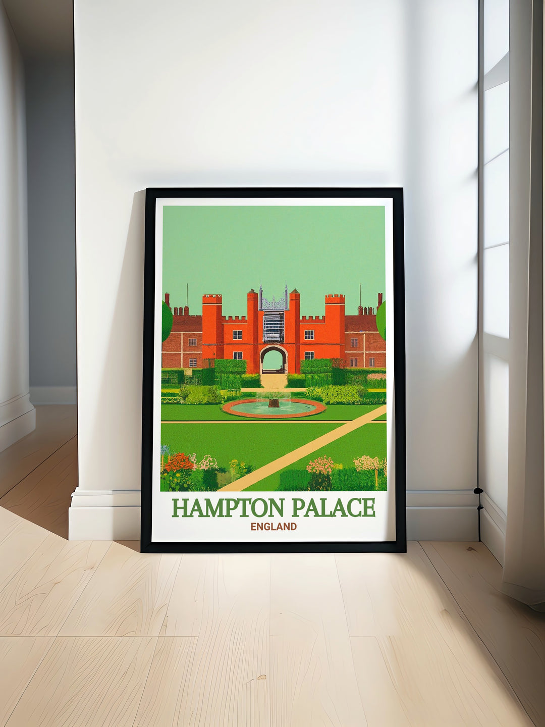 This Hampton Palace vintage poster evokes a sense of nostalgia, featuring a classic design that pays homage to Englands historical landmarks. The posters muted tones and retro style make it a unique addition to any art collection. Perfect for those who appreciate vintage aesthetics, this poster celebrates the enduring legacy of Hampton Palace while adding a touch of timeless charm to your decor.