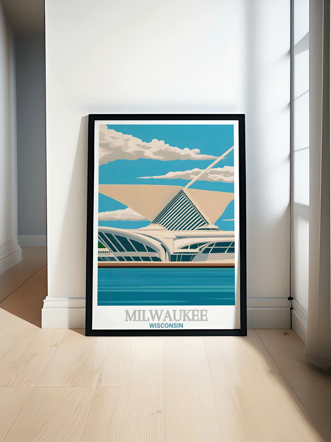 Our Milwaukee Art Museum canvas art showcases one of the citys most beloved landmarks, set against the picturesque waterfront. This poster brings together Milwaukees urban charm and its dedication to the arts in a stunning, modern design.