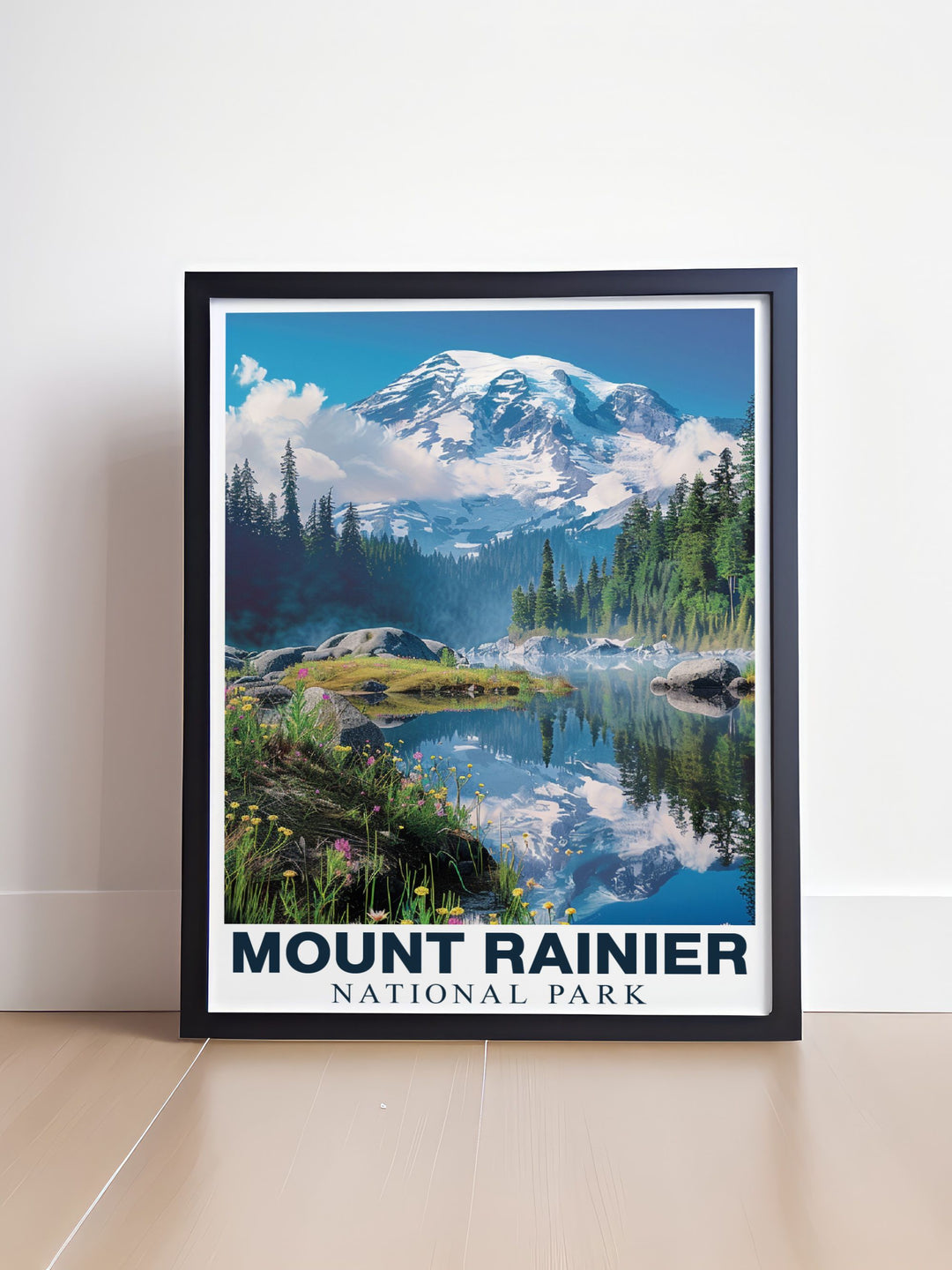 Stunning living room decor featuring Mount Rainier this artwork is meticulously crafted to ensure each print is a masterpiece perfect for creating a sophisticated and inviting atmosphere in any room