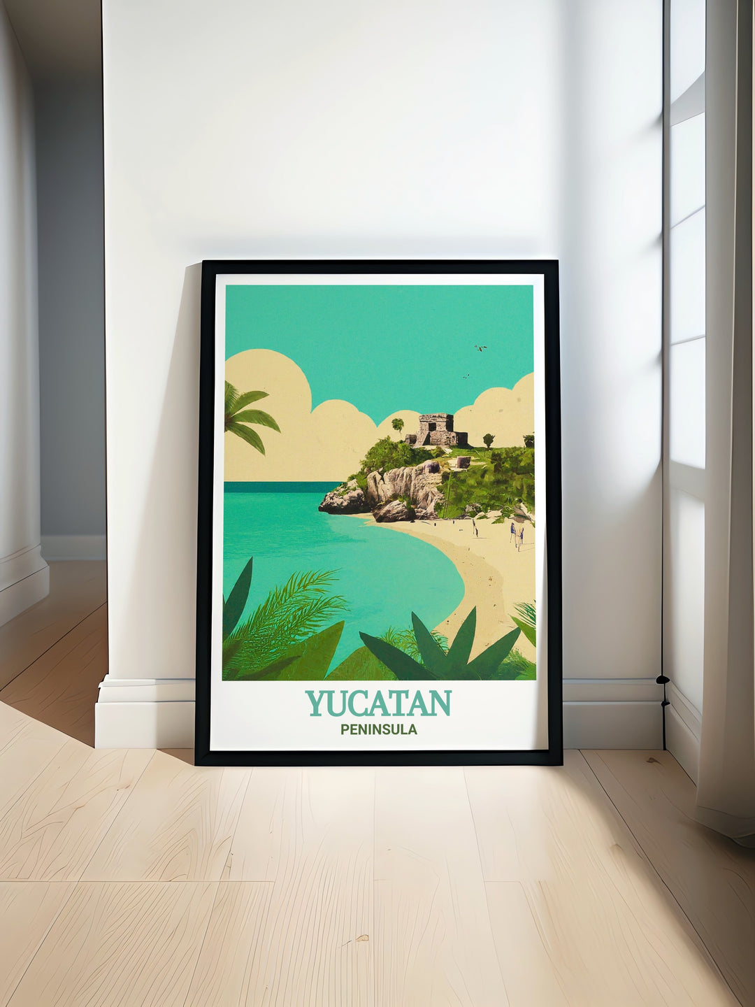 Celebrate the Yucatan Peninsulas vibrant culture with this custom travel print of Tulums Mayan ruins. The delicate balance of ancient stonework and the sparkling Caribbean Sea creates a stunning visual that brings the spirit of Mexico into any room. Perfect as a gift or as an addition to your home.