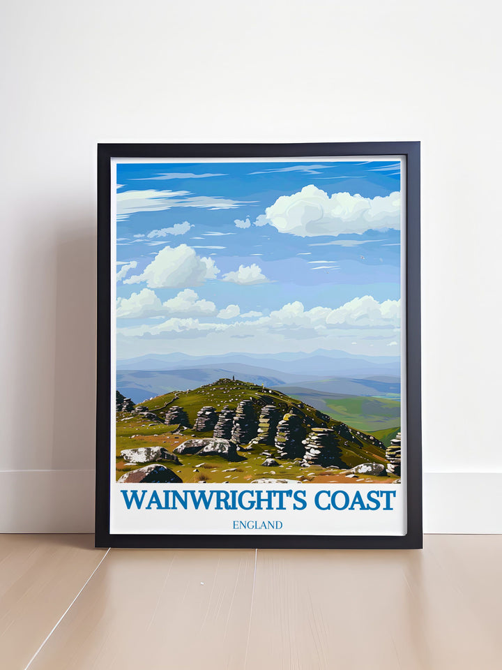 Nine Standards Rigg artwork and Coast to Coast UK hike print inspired by Alfred Wainwright featuring the stunning landscapes of the Lake District and Yorkshire making it an ideal piece for those who appreciate hiking prints and bucket list adventures