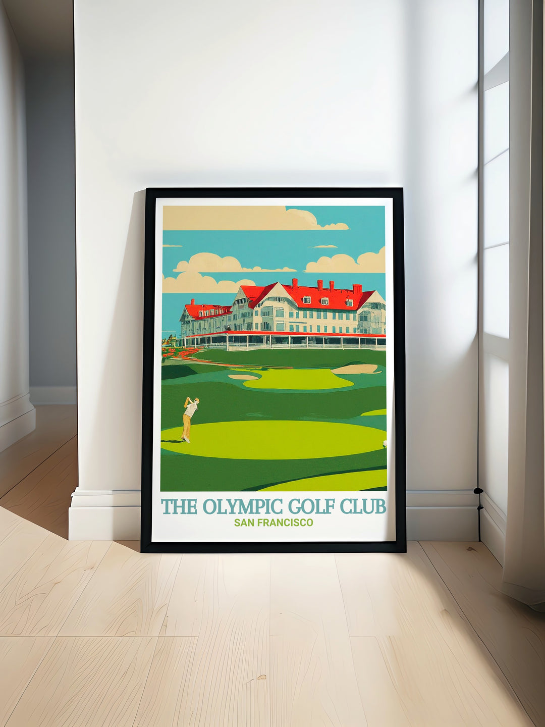 Discover the charm of San Franciscos Olympic Club with this vintage style poster, highlighting the timeless appeal of the Olympic Golf Club. The artwork captures the courses natural beauty and historical significance, making it a unique addition to any home or office