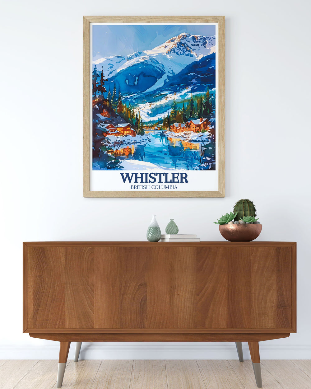 Whistler art print featuring the stunning alpine landscape of the Coast Mountains capturing the essence of this iconic destination ideal for ski enthusiasts and nature lovers.