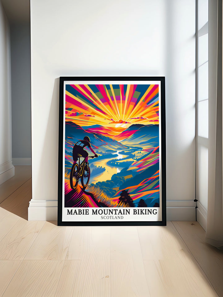 Dumfries art. Celebrating the stunning views and peaceful ambiance of Mabie Mountain Biking in Dumfries, this art is perfect for anyone who appreciates the beauty of Scotlands outdoor landscapes. Perfect for home decor.