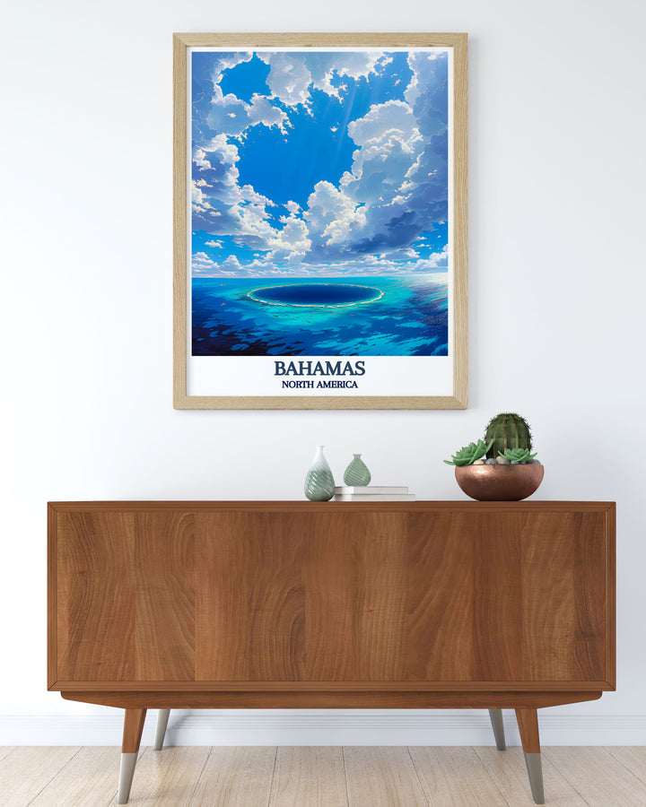 Home decor print depicting the mesmerizing depths of the Blue Hole, a natural wonder in the Bahamas that captivates all who view it.