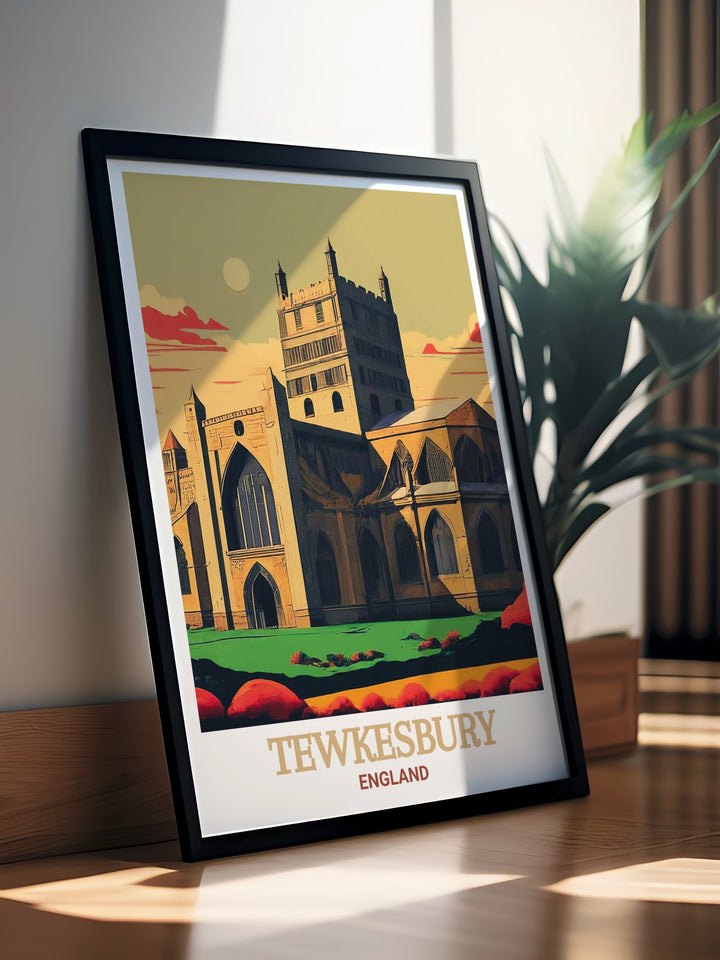 Tewkesbury Abbey modern art featuring a detailed and vibrant depiction of Tewkesbury Abbey perfect for enhancing living space with a unique piece of Uk art that celebrates Englands rich history