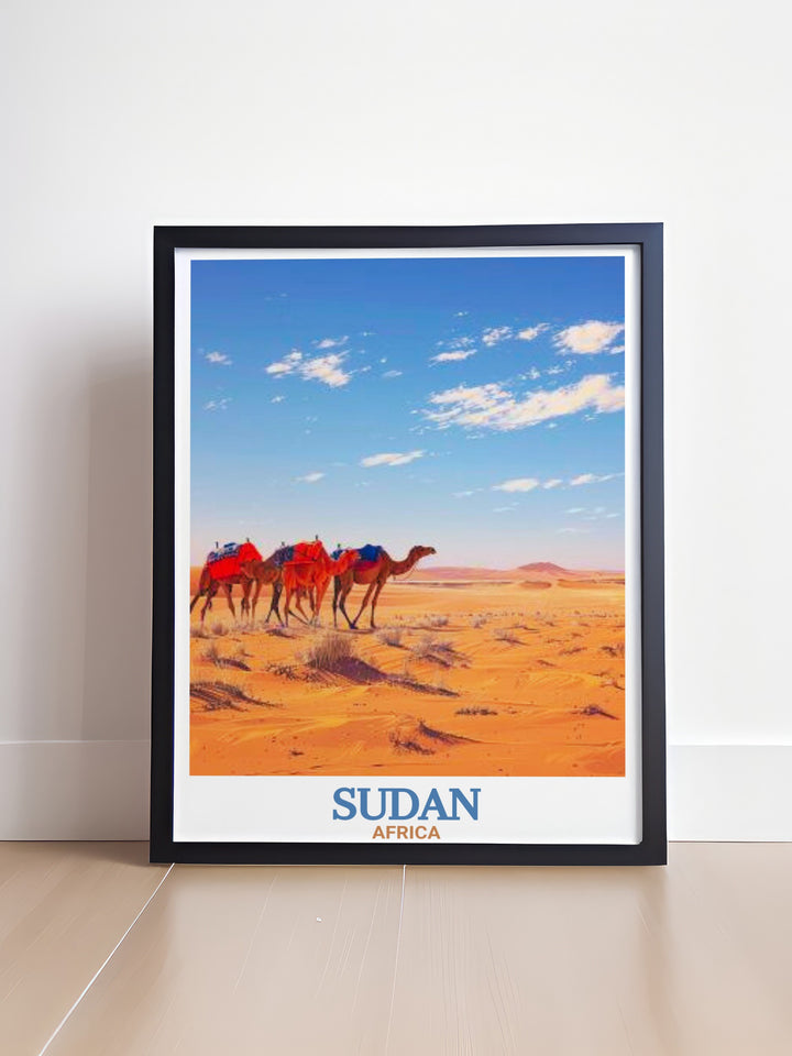 Bayuda Desert Stunning Living Room Décor with prints that capture the serene beauty of Bayuda Desert and the vibrant life of Khartoum. Perfect for adding a touch of elegance to your home. Great for anniversary gifts and birthday gifts.