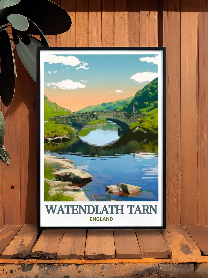 Beautiful depiction of Watendlath Packhorse Bridge in a vintage National Park Print featuring tranquil Thirlmere and picturesque Borrowdale for sophisticated wall art