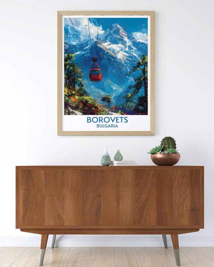 Abstract art print of Yasebrets Peak using bold colors and geometric shapes, suitable for modern interiors