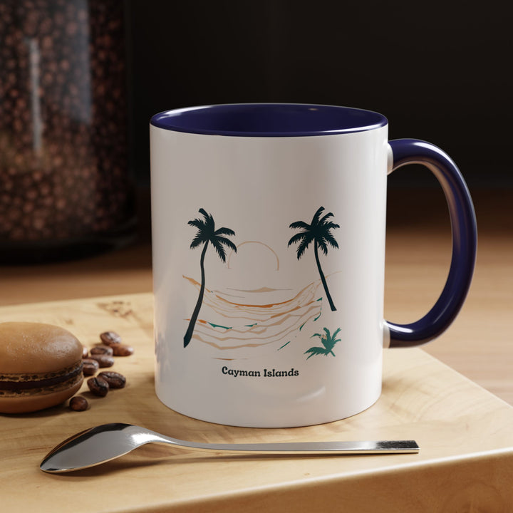 Celebrate the Cayman Islands with this ceramic mug adorned with vibrant artwork. Dishwasher and microwave safe, it is both practical and stylish, making it a perfect gift or keepsake for those who love tropical destinations.