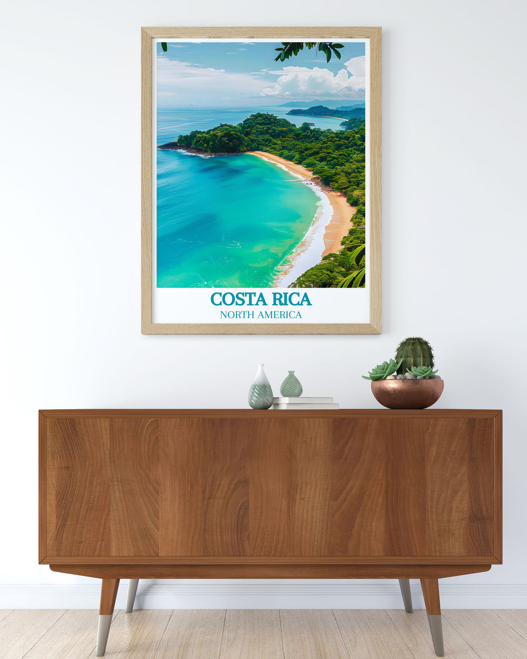 Capture the breathtaking scenery of Costa Rica with a travel print of Manuel Antonio National Park, featuring its white sand beaches and lush jungles, perfect for enhancing any room with the beauty of nature.