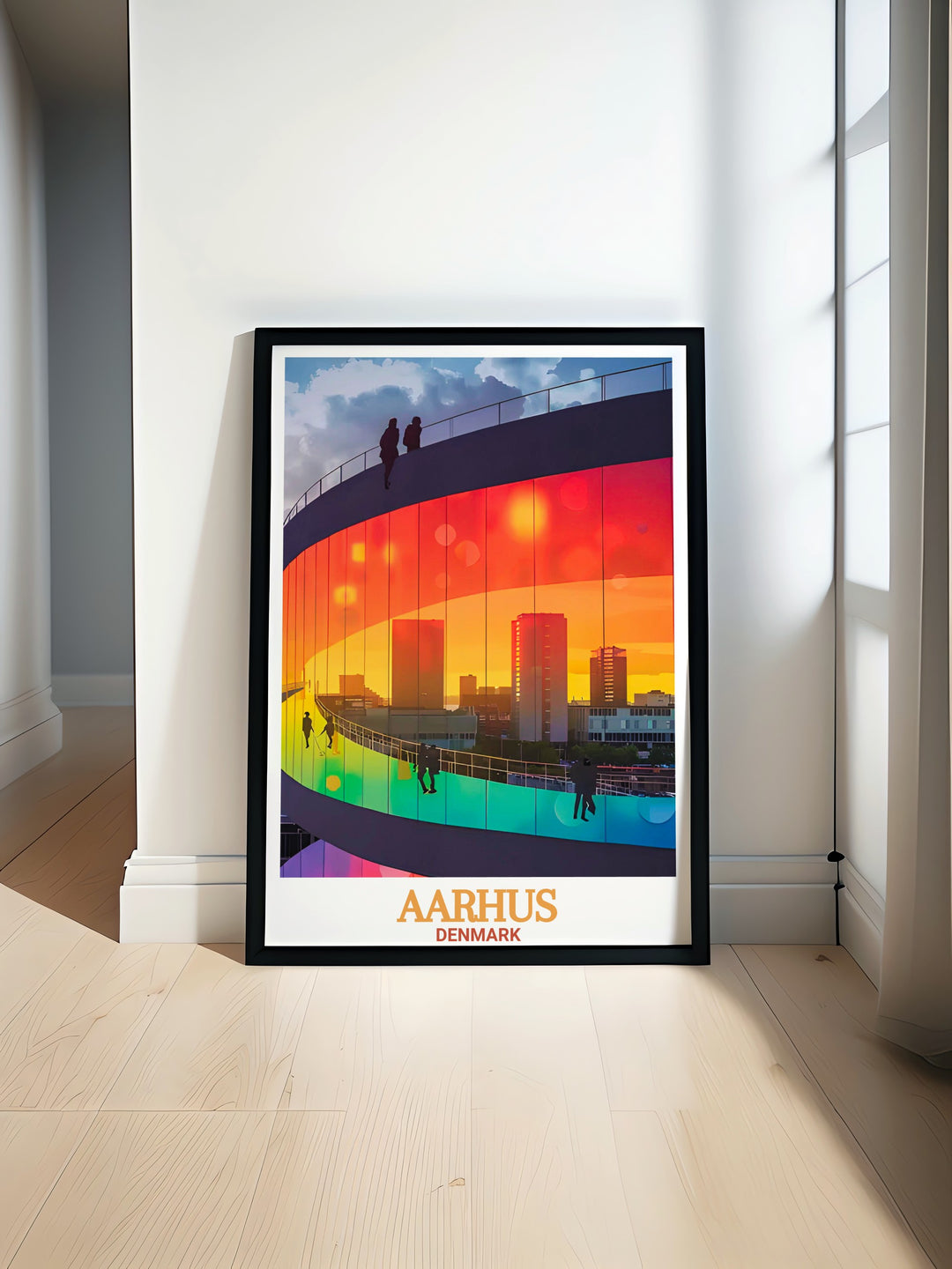 ARoS Aarhus Art Museum travel poster featuring the stunning architecture and modern art exhibits of Denmarks renowned museum perfect for Aarhus gifts and Denmark wall art enthusiasts. This print brings a touch of Danish culture to your home decor.