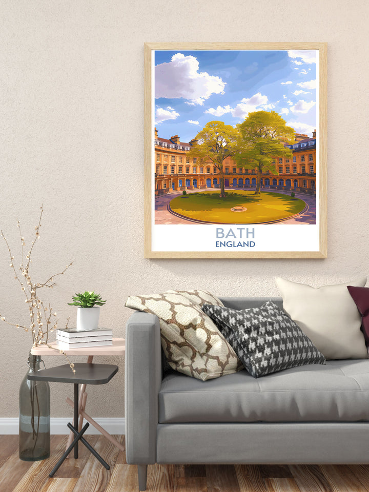 Bath travel poster showcasing The Circus and its historical significance, perfect for a study or reading nook.