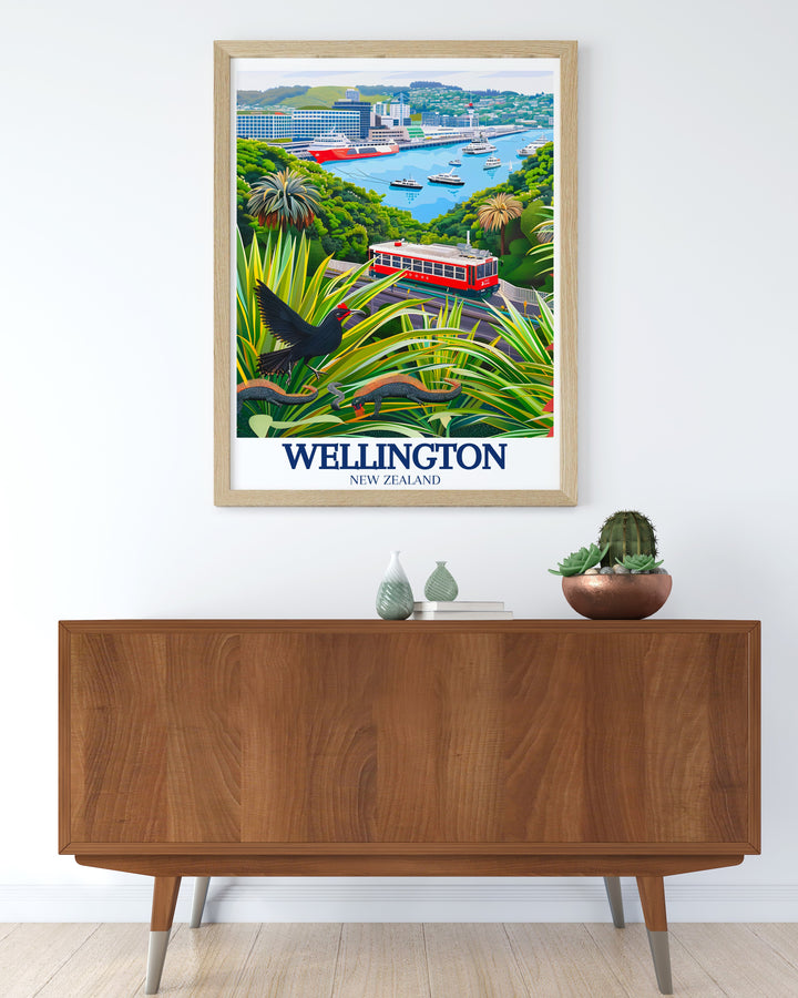 Zealandia vintage poster showcases the rich wildlife and serene landscapes of this remarkable eco sanctuary. Perfect for anyone who loves New Zealands natural beauty, this artwork is a stylish and timeless addition to any art collection or room décor.