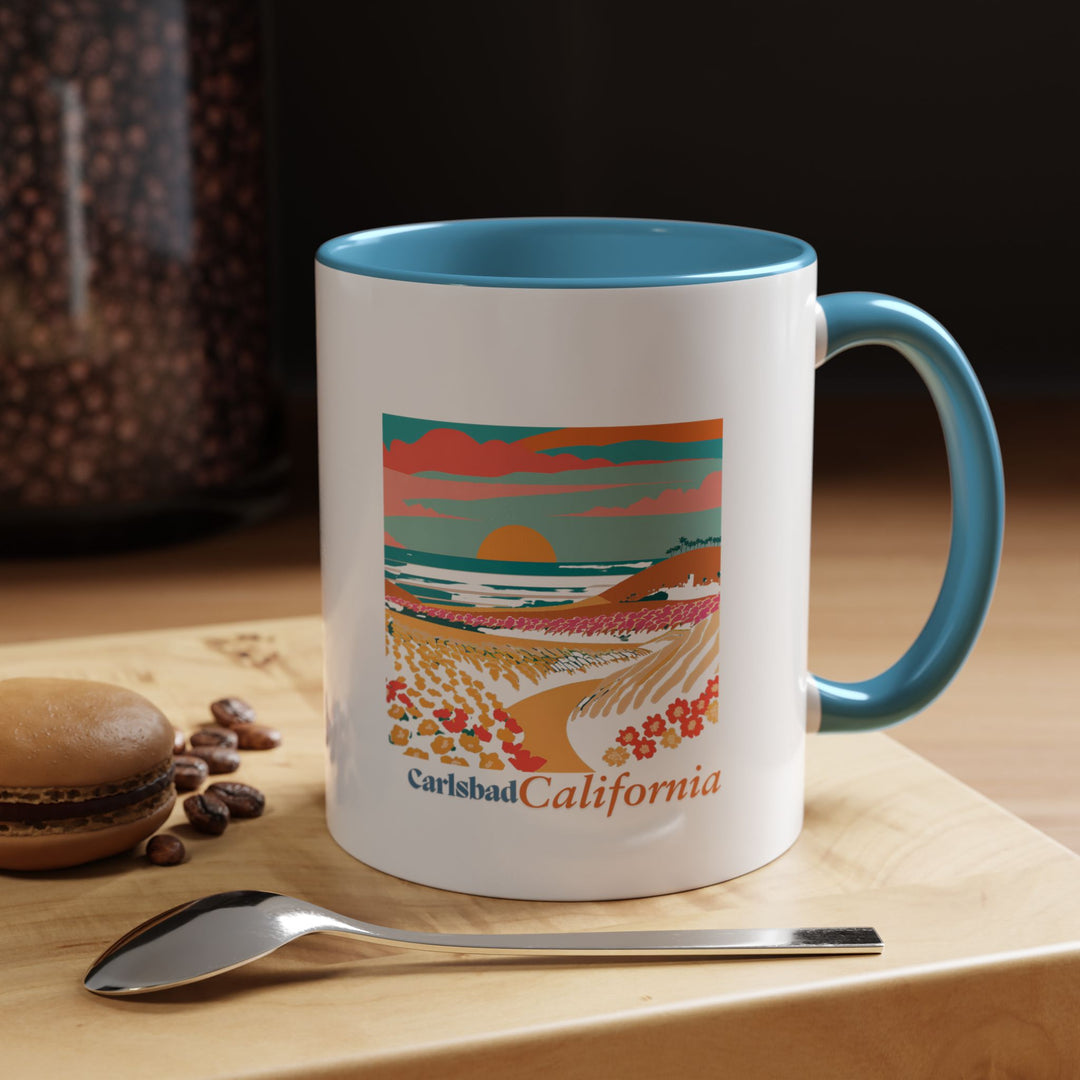 This Carlsbad California mug features stunning artwork inspired by the coastal city’s beauty. Made from durable ceramic and dishwasher-safe, it is perfect for coffee or tea and makes a wonderful gift for fans of Carlsbad’s vibrant spirit and scenic landscapes. .