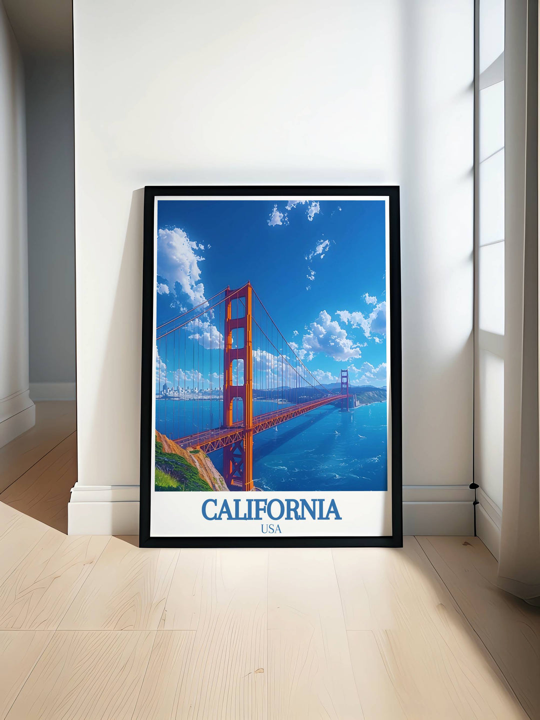 Death Valley poster showcasing California USAs Badwater Basin with vibrant vintage WPA style alongside Golden Gate Bridge San Francisco art perfect for national park enthusiasts and modern decor lovers