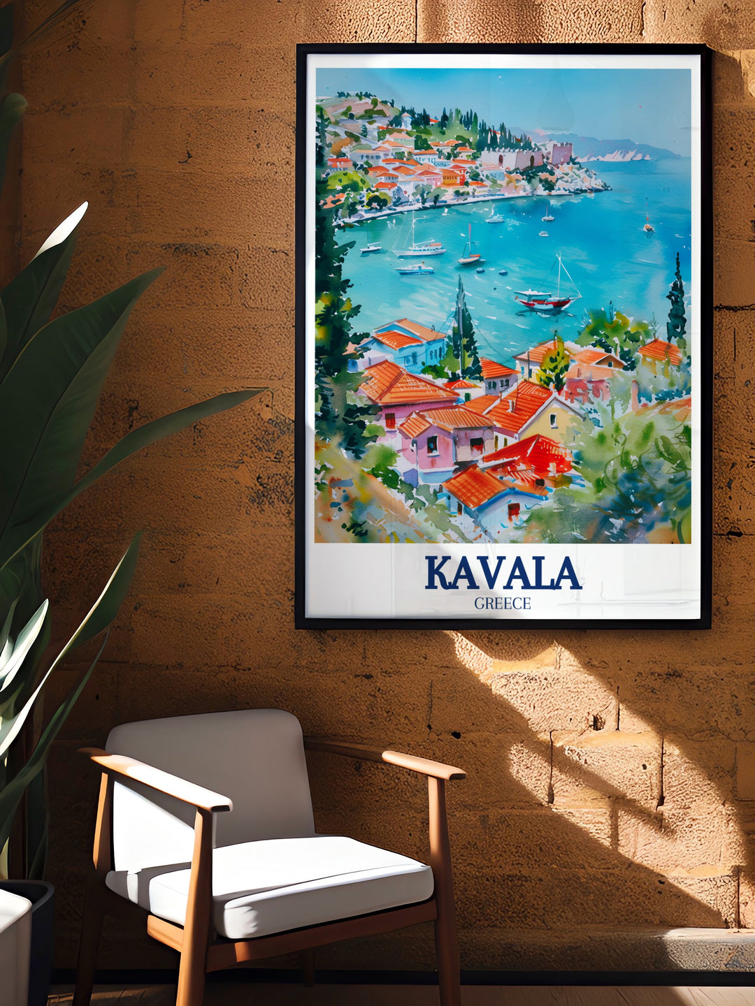 Kavala Art Print illustrating the intricate details of the old towns architecture against the backdrop of the Aegean Sea, making it a striking piece for anyone passionate about Greek culture and history.