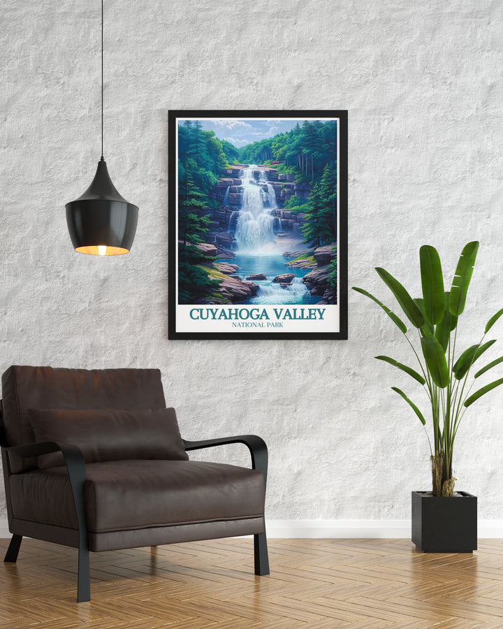 Celebrate the natural beauty of Ohio with this stunning art print of Cuyahoga Valley National Park, featuring its lush landscapes and historical charm, ideal for home decor.