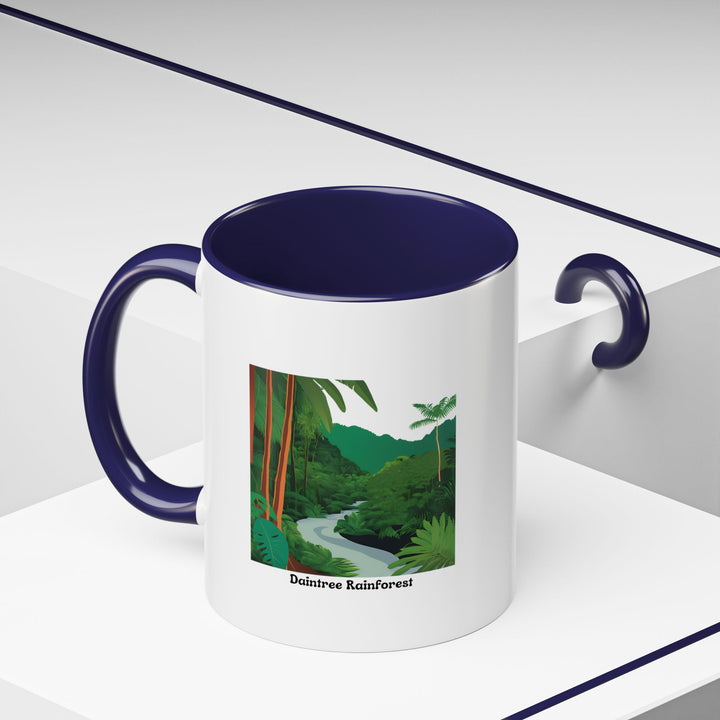 A beautifully crafted Daintree Rainforest mug showcasing the vibrant greenery of Australia’s iconic rainforest. Made from durable ceramic, it is dishwasher safe and ideal for coffee or tea lovers and as a thoughtful gift.