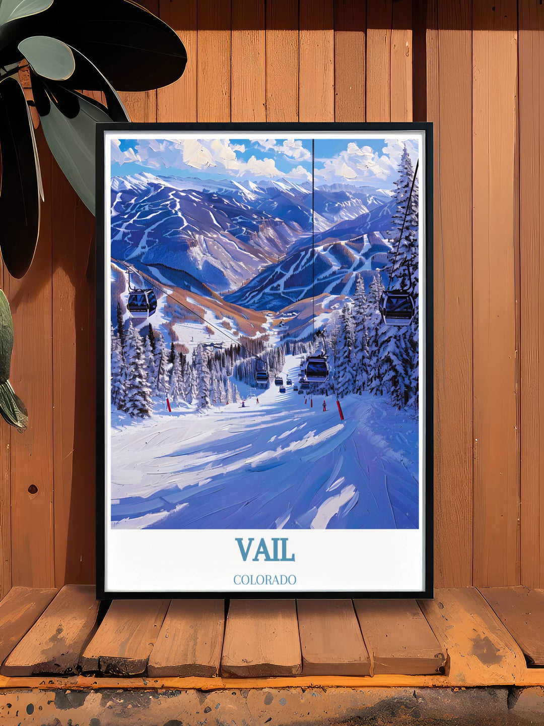 Vintage Vail Ski Resort print with a retro inspired design, celebrating the history and tradition of skiing in Colorado. Adds a touch of nostalgia and elegance to any space.