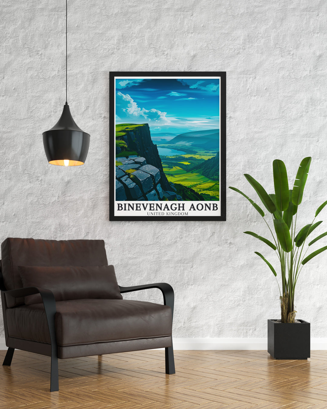 Framed print of Binevenagh National Landscape Antrim basalt plateau capturing the stunning views of Northern Irelands iconic Binevenagh Mountain an ideal choice for those who appreciate nature inspired home decor