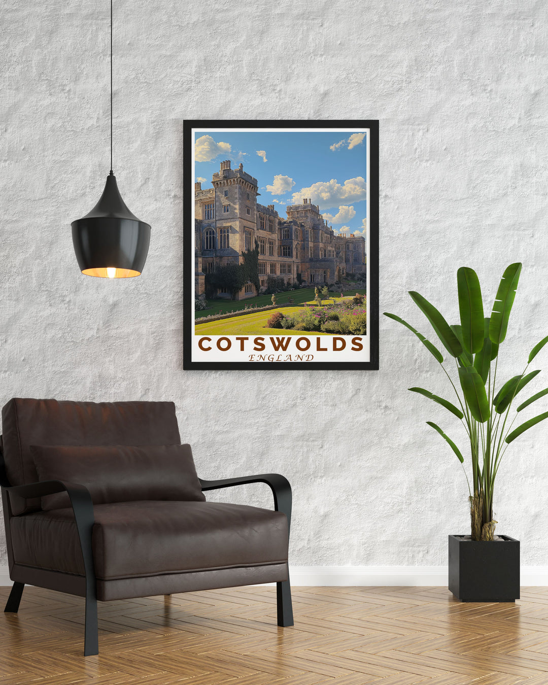 This poster artfully depicts the majestic beauty of Sudeley Castle and the lush gardens, offering a perfect blend of Englands landscapes and cultural landmarks for your decor.