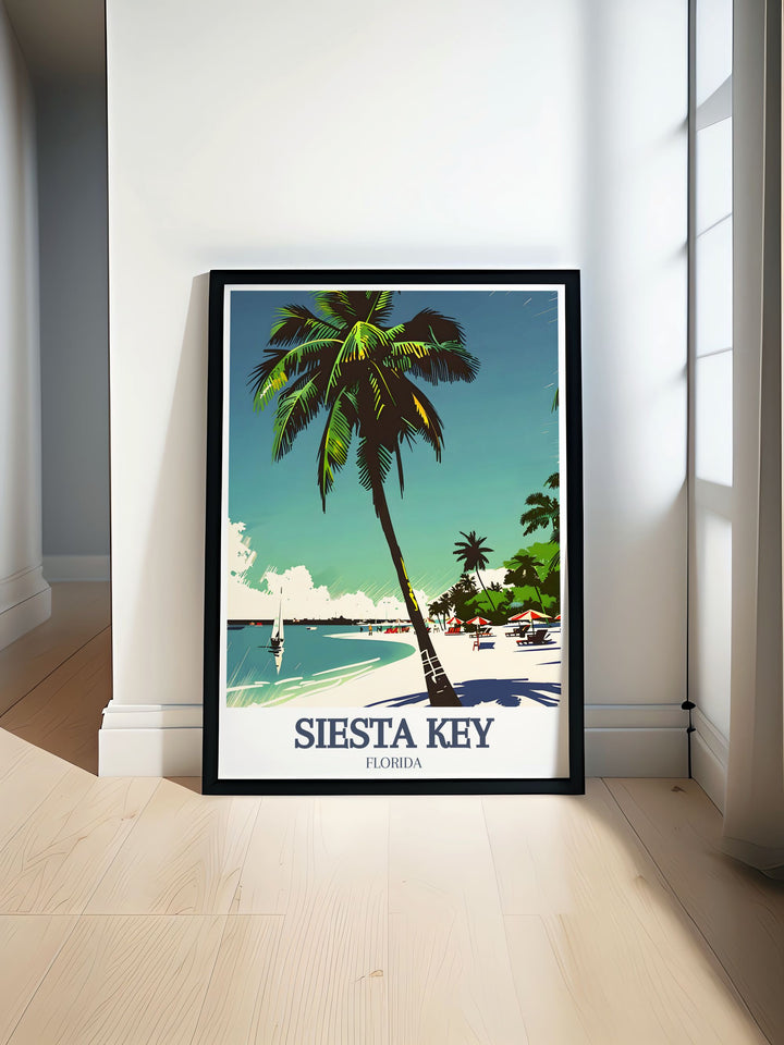 Siesta Beach Crescent Beach modern print featuring the tranquil beauty of Floridas coastline with vivid blue waters and soft white sands perfect for enhancing any room with Florida wall art and decor.