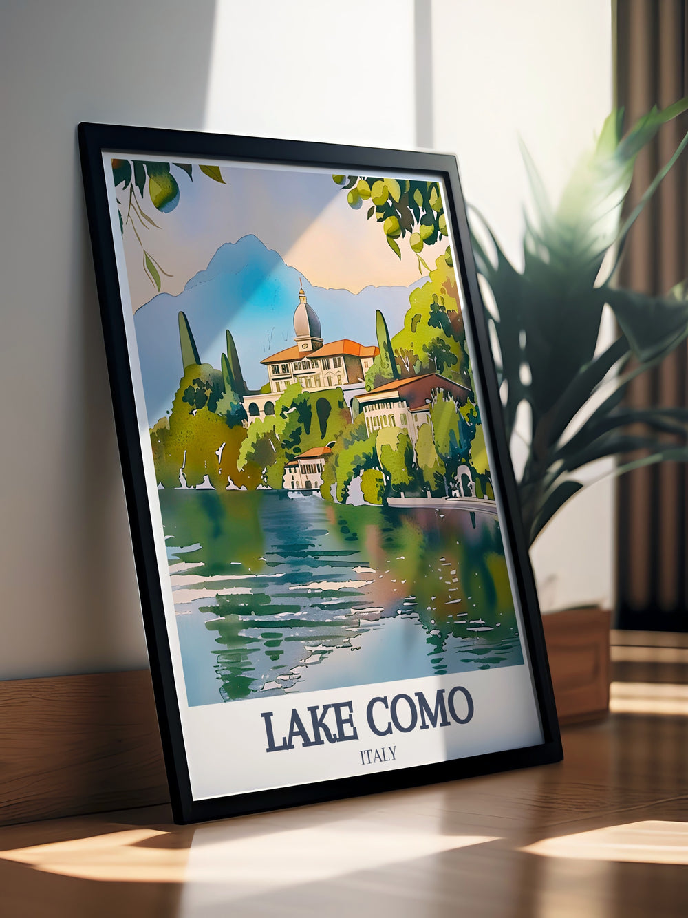 Stunning Lake Como Poster showcasing Villa del Balbianello with the Rhaetian Alps in the distance ideal for modern or classic home decor a thoughtful gift for travelers and Italy enthusiasts who appreciate serene landscapes and historic architecture