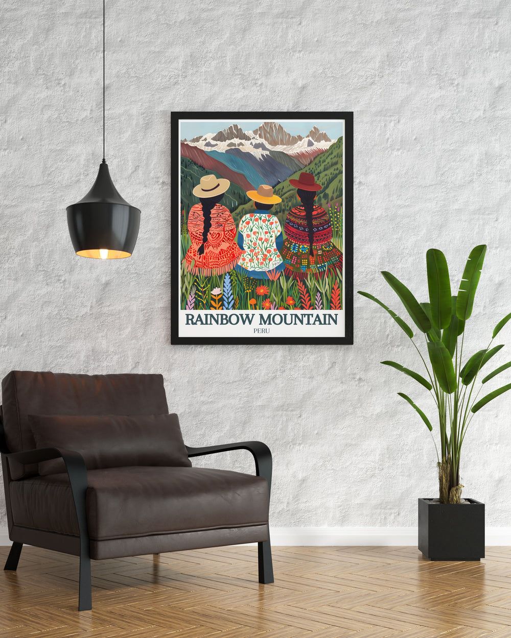 Beautiful Rainbow Mountain print from Quechua people Andes Mountains ideal for art lovers seeking vibrant and elegant wall decor capturing the natural beauty of Peru in stunning detail.