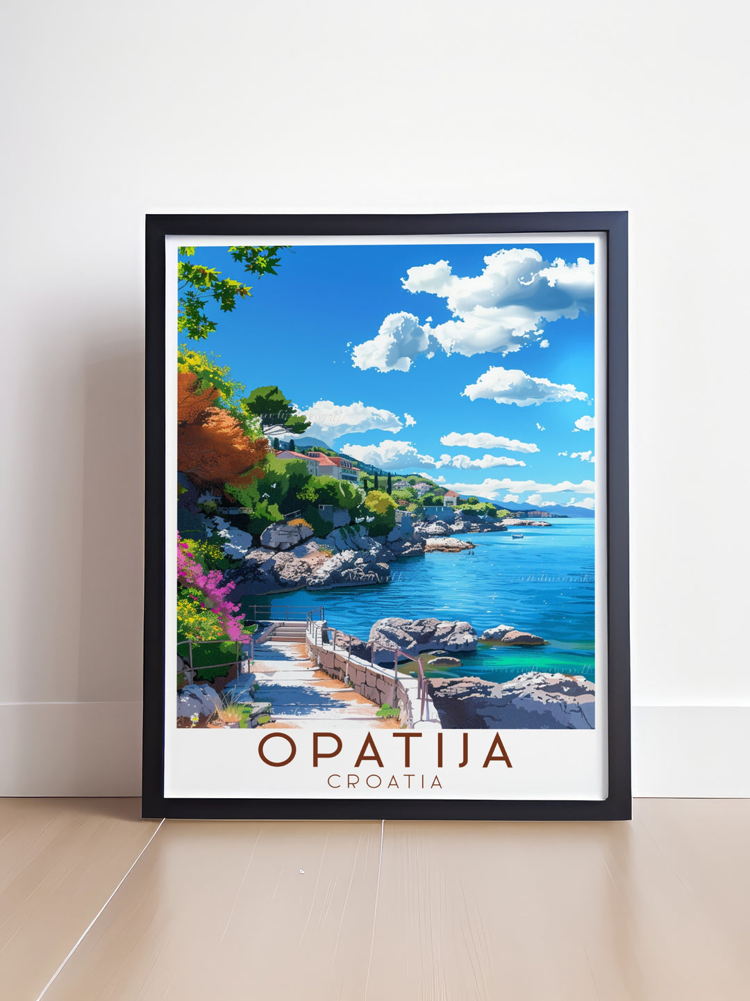 Elevate your home with The Lungomare Promenade artwork a stunning Croatia travel art piece that embodies the peaceful ambiance of Opatija perfect for those who love exploring the world and want to bring a piece of it into their homes