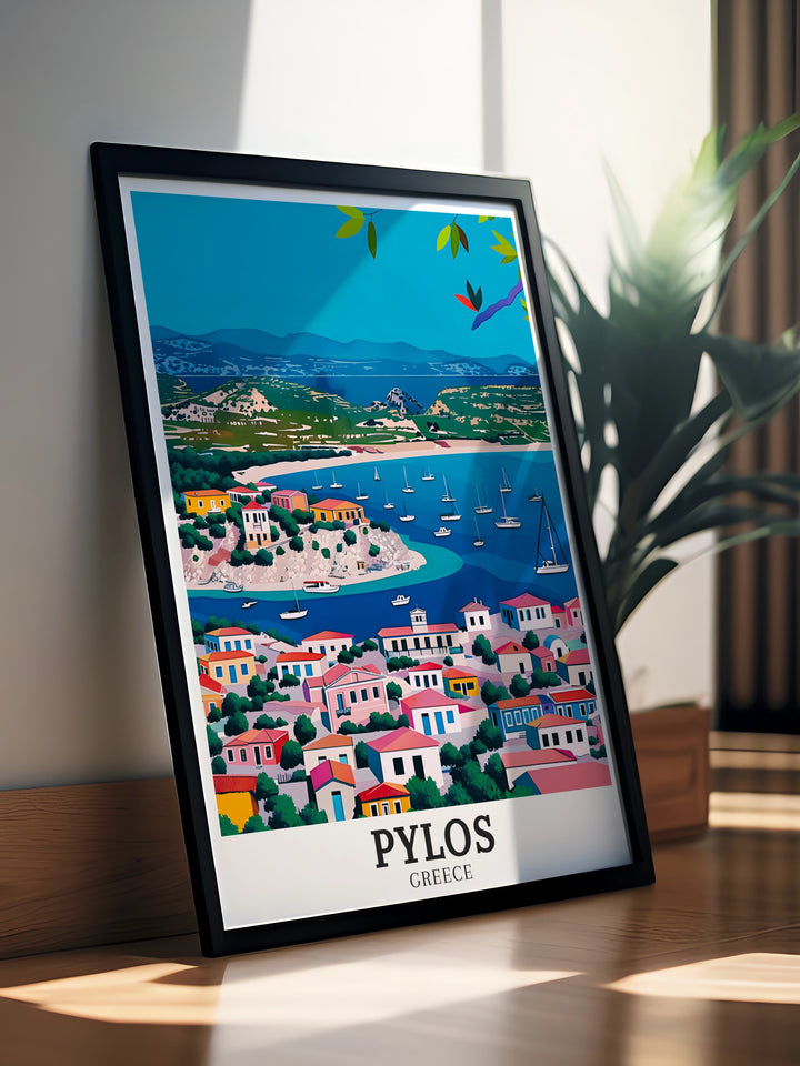 Pylos Art brings the serene landscapes of Greece into your living space with Voidokilia Beach, Gialova Lagoon this Greece Travel Print is ideal for anyone who loves coastal scenery and elegant home decor