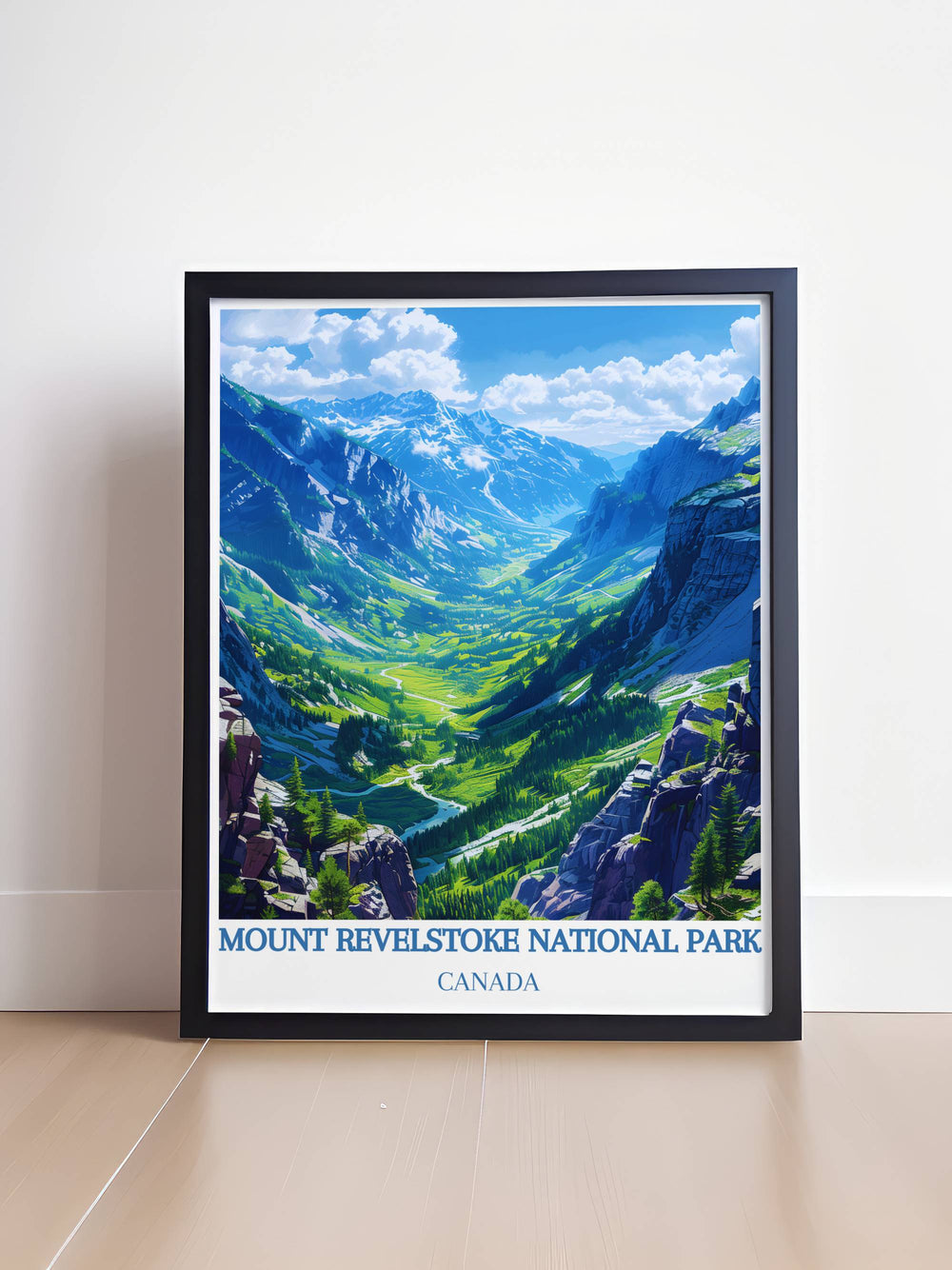 Enhance your living space with a Meadows in the Sky Parkway framed print. Featuring the majestic landscapes of Banff National Park and Mount Revelstoke, this Canadian wall art offers a blend of classic charm and modern elegance perfect for any decor.