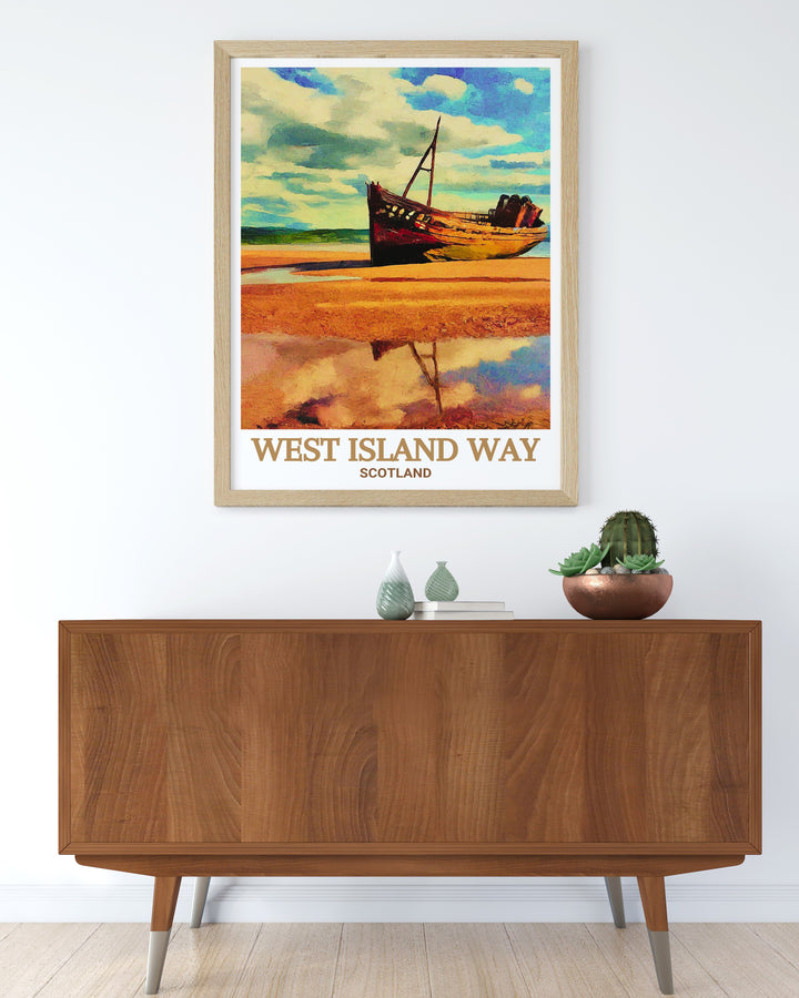 Ettrick Bay Modern Print offering a view of Scotlands Great Trail capturing the natural beauty of the Isle of Bute and Cowal Peninsula in a sophisticated design