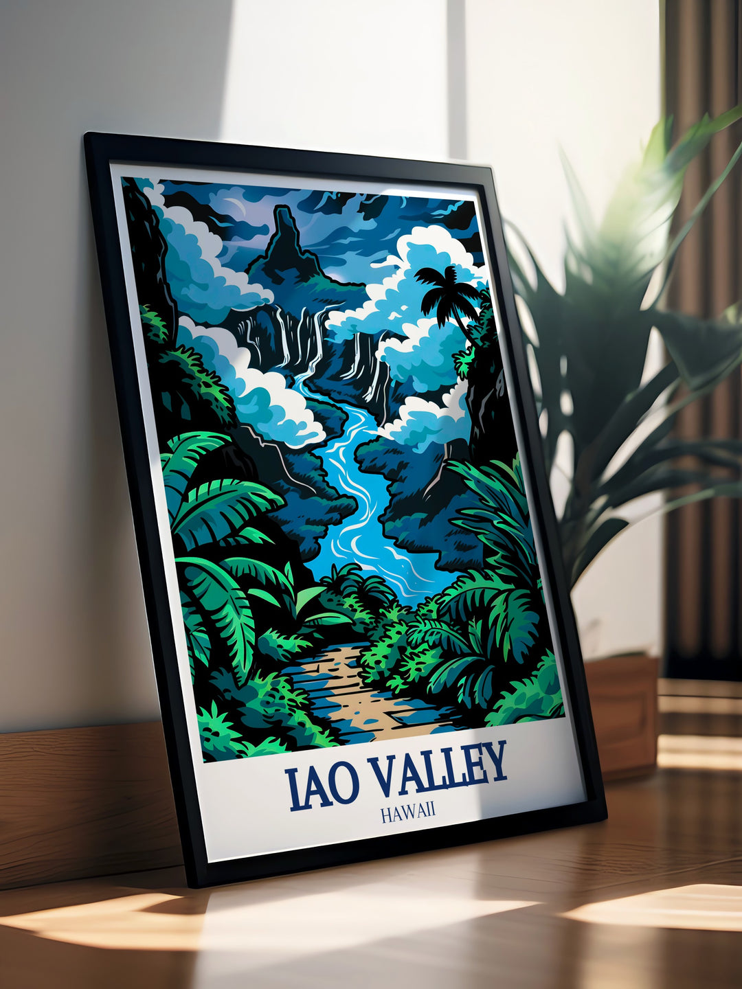 This Iao Valley travel print beautifully portrays one of Hawaiis most beloved natural wonders. The striking Iao Needle and peaceful Iao Stream are rendered in vibrant detail, making this canvas art an eye catching centerpiece for any space. Perfect for those who appreciate Hawaiis untouched beauty.