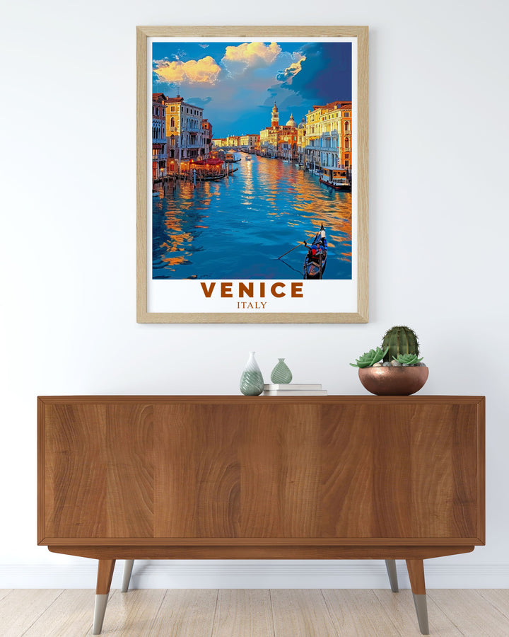 Digital print of Venice featuring the Grand Canal with detailed city scenes perfect for modern living room decor and adding Italian charm to your home