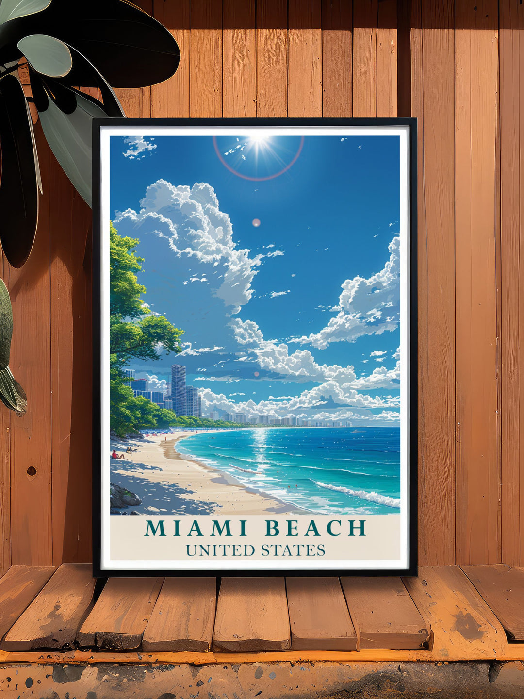 Miami Beach Print featuring the vibrant Miami beach scene an excellent choice for a Florida Travel Gift capturing the essence of Miami Beachs beauty and energy perfect for any occasion.