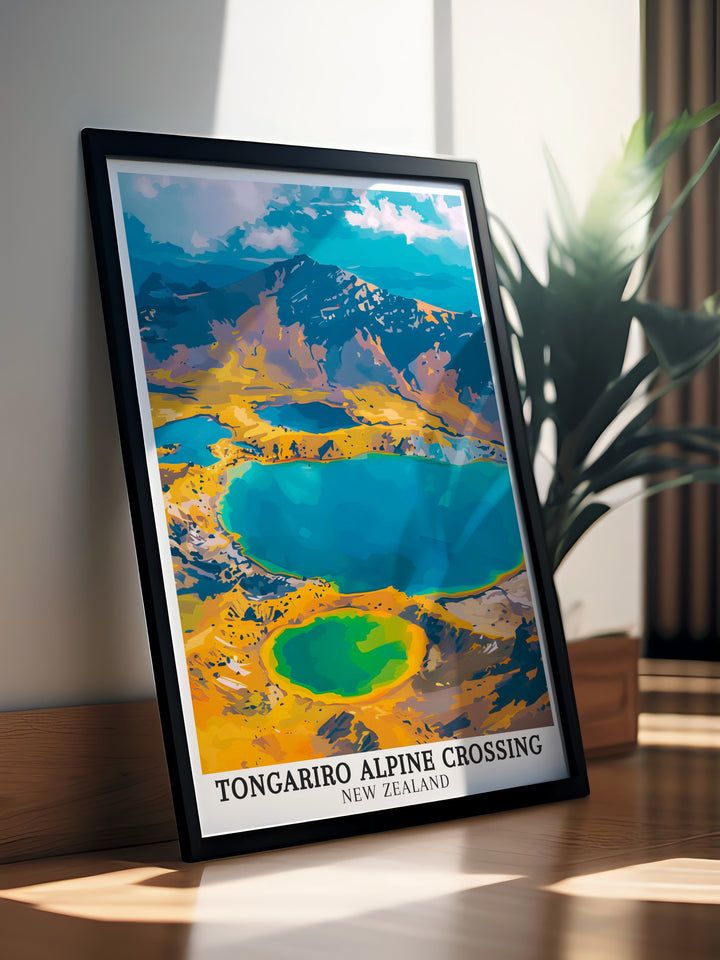 The Tongariro Alpine Crossing canvas art brings the majesty of New Zealands hiking trails to life, with its stunning depiction of Mount Ngauruhoe and the Emerald Lakes. This travel print is perfect for those who cherish outdoor adventures.