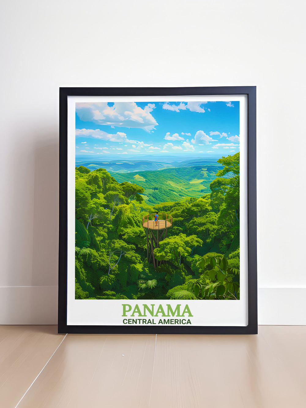 Panama Art Print featuring the peaceful coastal scenes of Panama City Beach and the verdant forests of Soberanía National Park. This wall art offers a perfect combination of beach house decor and tropical vibes, ideal for any nature lover or adventurer.