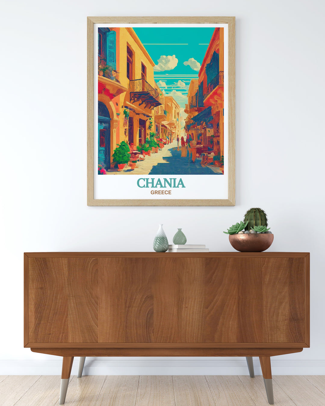 Bring the essence of Chania into your home with this vibrant wall art, capturing the historic Old Town and the serene landscape of Crete. Perfect for creating a relaxing, culturally rich atmosphere in any room.