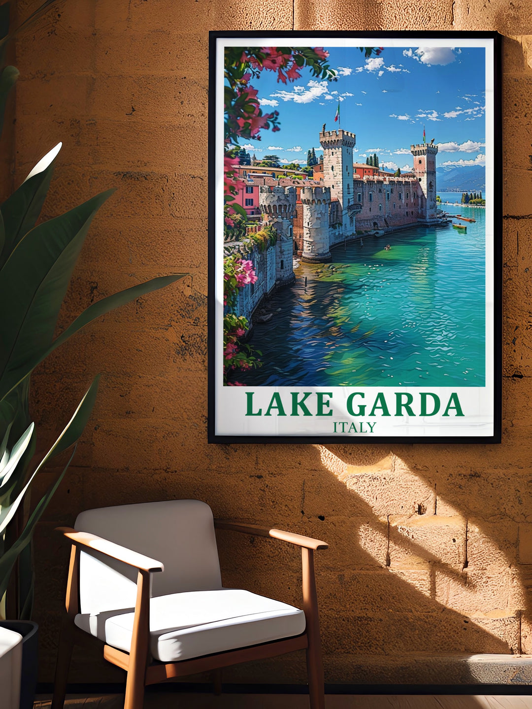 Celebrate the natural and historical wonders of Lake Garda and Sirmione with this stunning art print. Perfect for anyone who loves Italys iconic destinations, this poster adds elegance to any room.