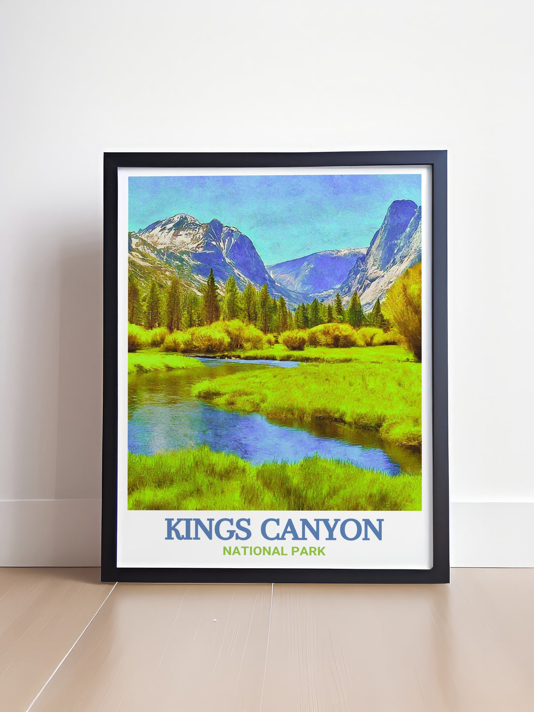 Kings Canyon National Park travel art featuring Zumwalt Meadow and its surrounding granite cliffs. This canvas print brings the majesty of the outdoors into your home, creating a beautiful focal point for any room.