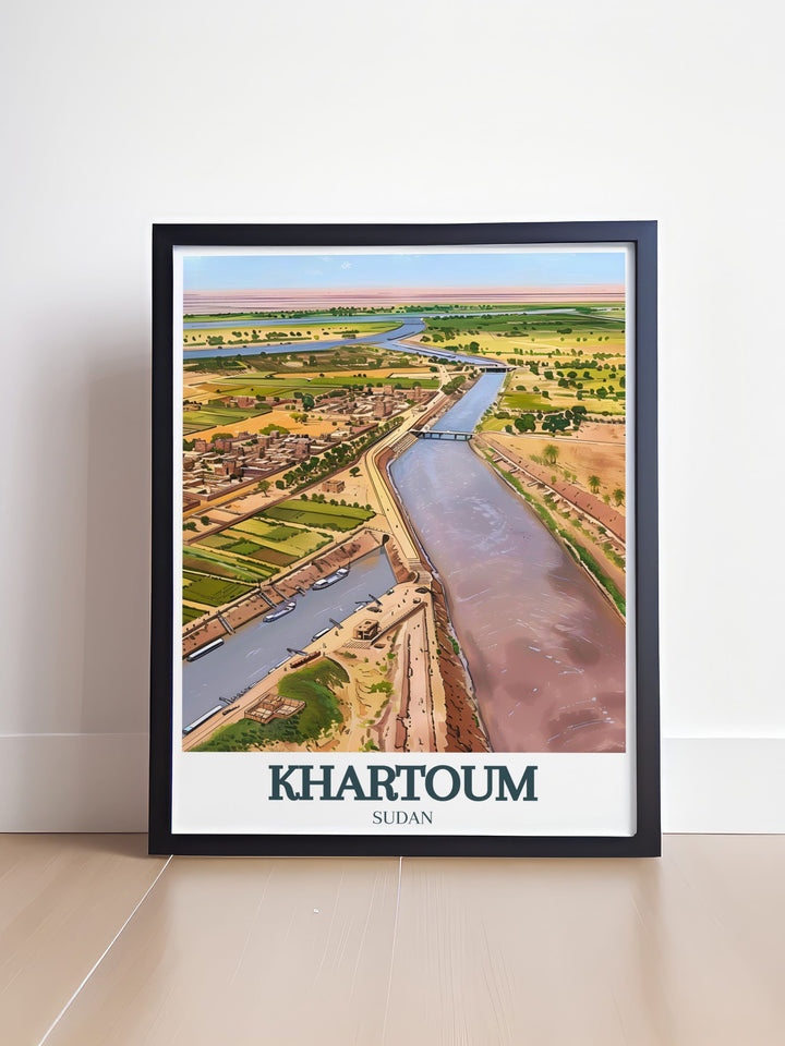 Digital download of a Khartoum city map art print showcasing the Nile River Confluence Tuti Island perfect for personalized gifts