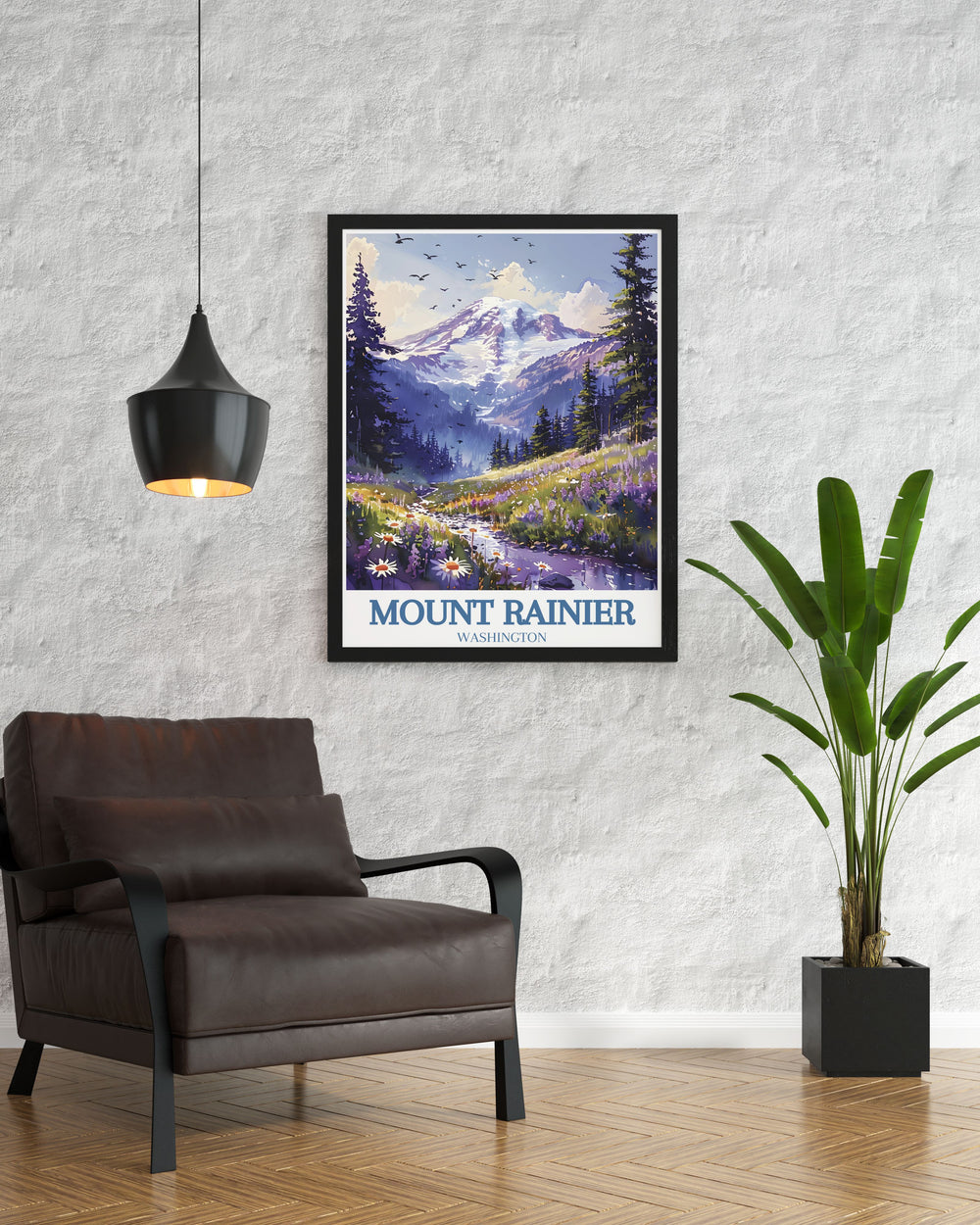 Stunning Mount Rainier Art showcasing the picturesque Paradise Sunrise and Cascade Range ideal for modern living room decor and Washington travel enthusiasts