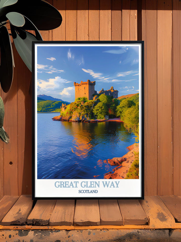 A stunning illustration of Loch Ness, this art print brings the tranquil beauty and mystery of Scotlands famous loch into your living space, making it a unique focal point for any room.