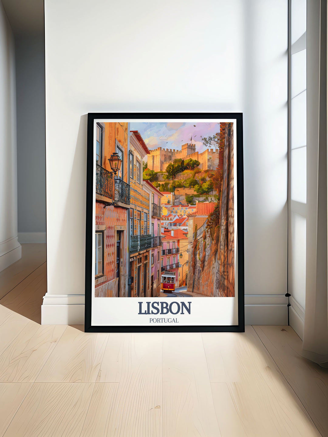 Lisbon Poster Print featuring the Alfama District and Sao Jorge Castle brings the historic charm of Portugal to life This Portugal Wall Art is perfect for adding elegance to your living space with its vibrant depiction of Lisbons iconic landmarks