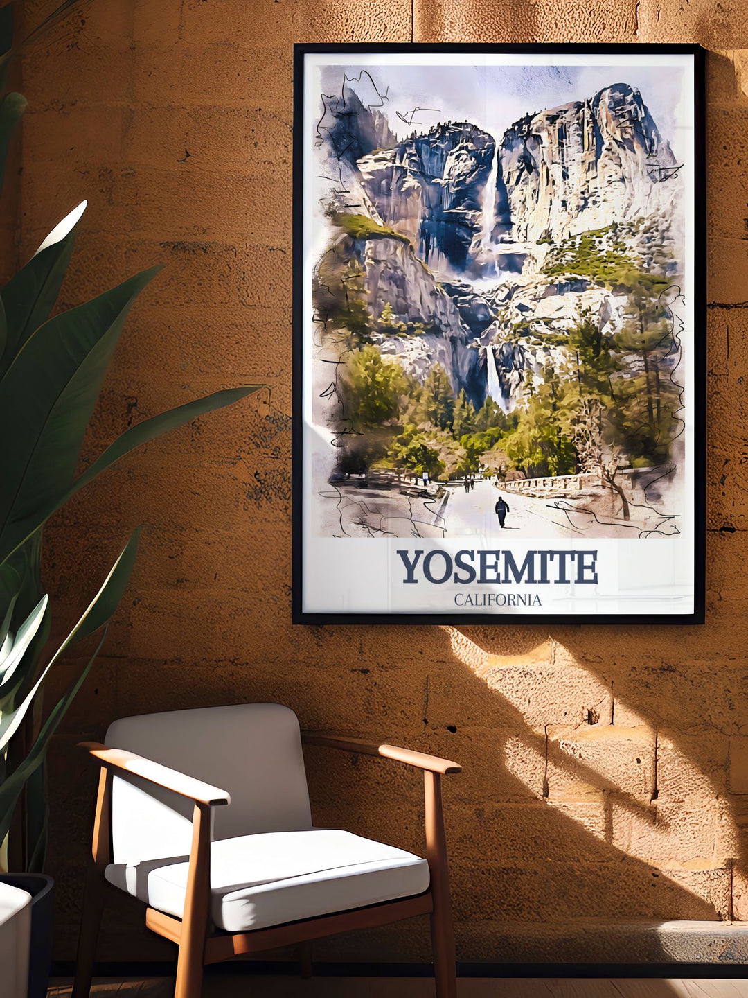 California Ski Print displaying winter sports excitement with a dynamic view of Half Dome and Yosemite Valley ideal for ski lovers and adventurers